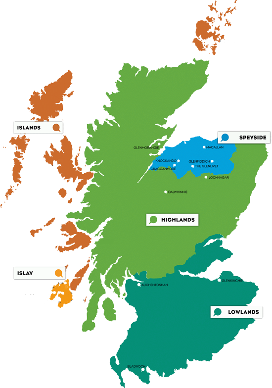 map of Scotland's single malt regions